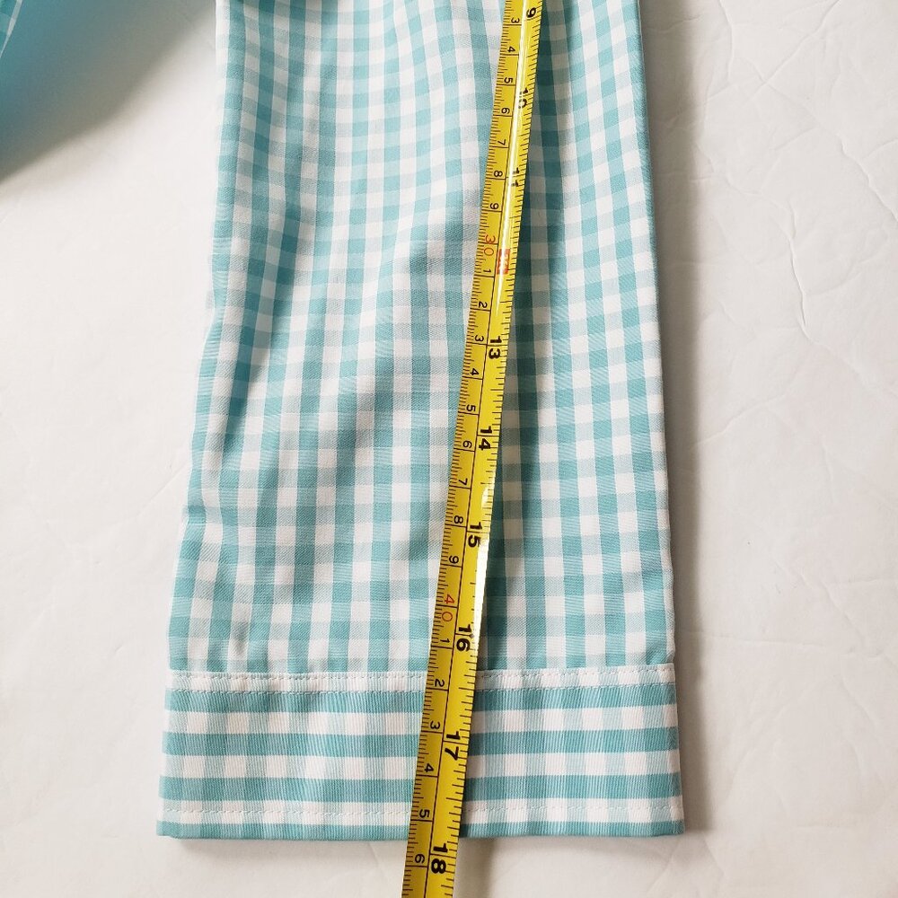 Lands' End Supima Cotton Aqua Gingham 3/4 Sleeve Button Up Shirt - Picture 9 of 11